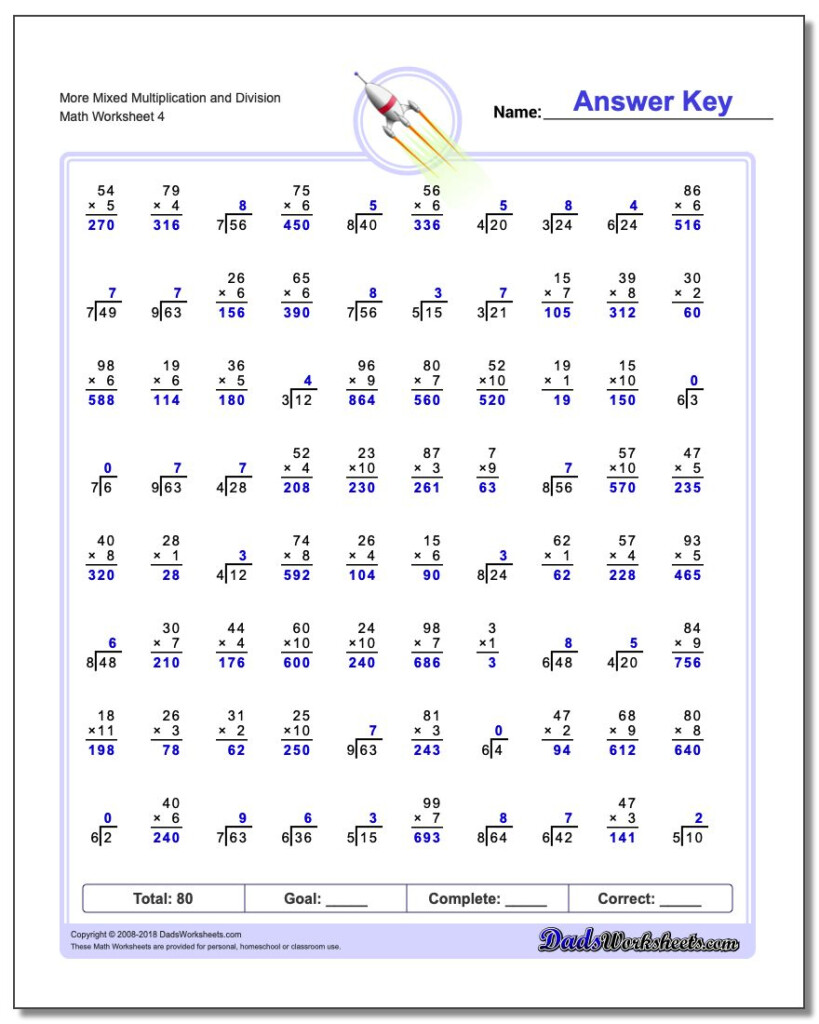 Worksheets On Multiplication And Division For Grade 4 