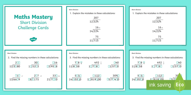 Year 6 Calculation Short Division Maths Mastery Challenge Cards